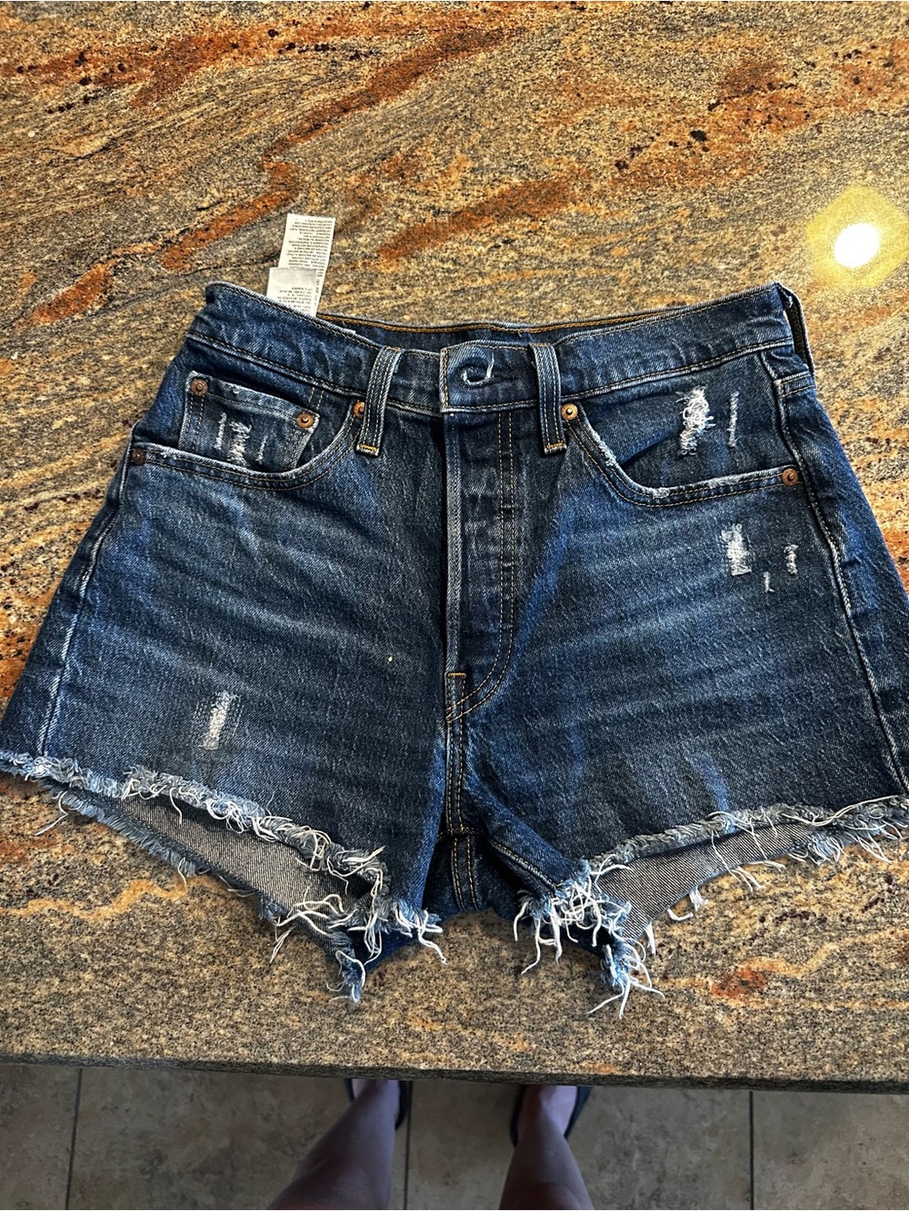 Levi's 501 Dark Blue Distressed Cutoff Denim Shorts 100% cotton air dryer only